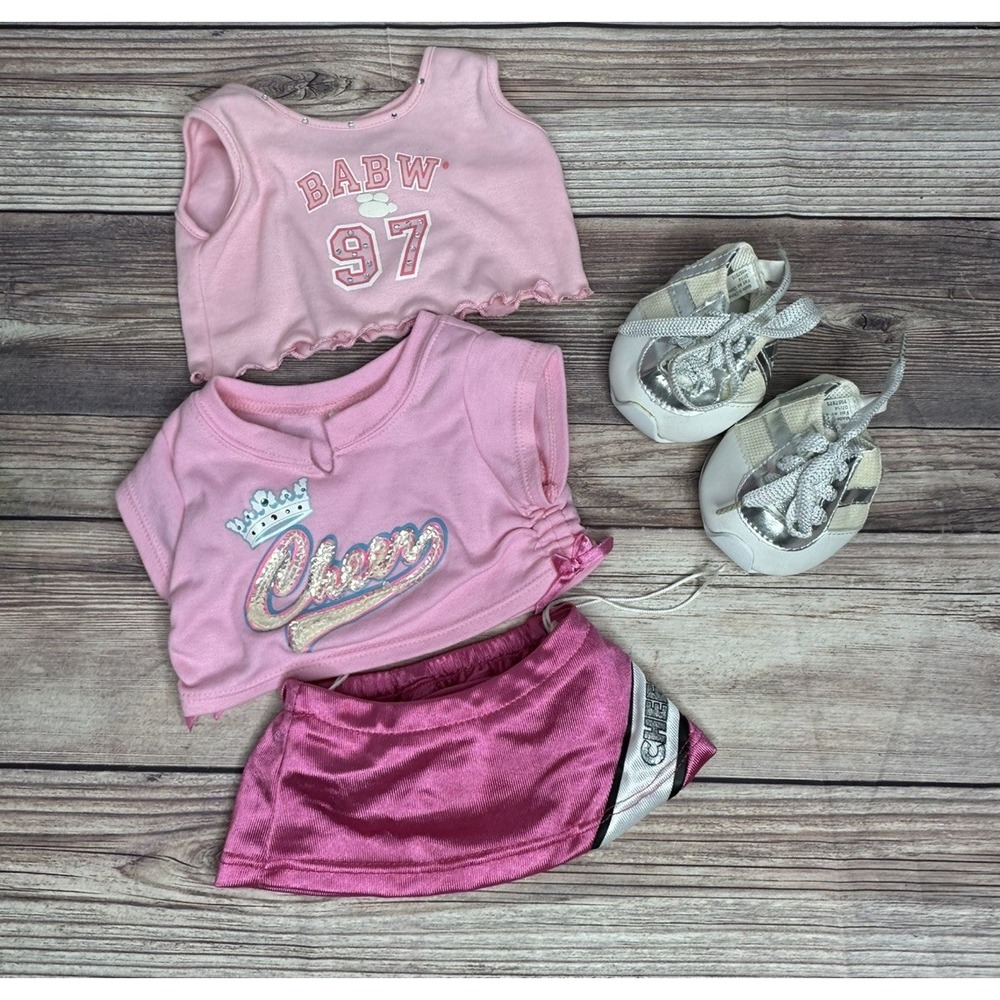 Build A Bear Pink 97 Rhinestone Paw Top Cheer Shorts Shoes Teddy‎ Outfit